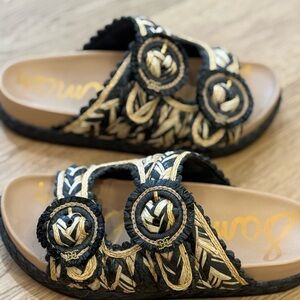 Sam Edelman Black and Tan Embroidered Sandals